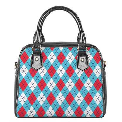 Red Blue And White Argyle Pattern Print Shoulder Handbag