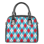 Red Blue And White Argyle Pattern Print Shoulder Handbag