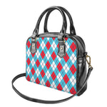 Red Blue And White Argyle Pattern Print Shoulder Handbag