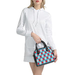Red Blue And White Argyle Pattern Print Shoulder Handbag