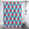 Red Blue And White Argyle Pattern Print Shower Curtain