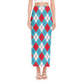Red Blue And White Argyle Pattern Print Side Slit Maxi Skirt
