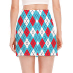 Red Blue And White Argyle Pattern Print Side Slit Mini Skirt