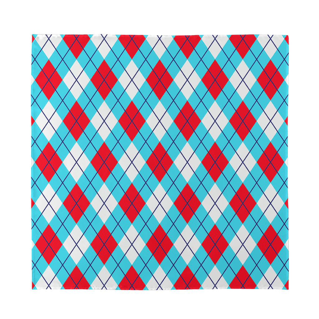 Red Blue And White Argyle Pattern Print Silk Bandana