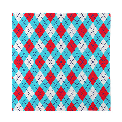 Red Blue And White Argyle Pattern Print Silk Bandana