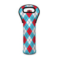 Red Blue And White Argyle Pattern Print Single Neoprene Wine Tote
