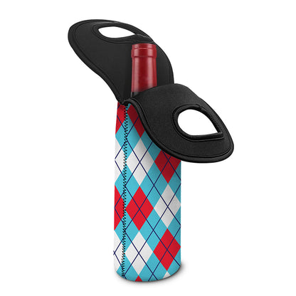 Red Blue And White Argyle Pattern Print Single Neoprene Wine Tote