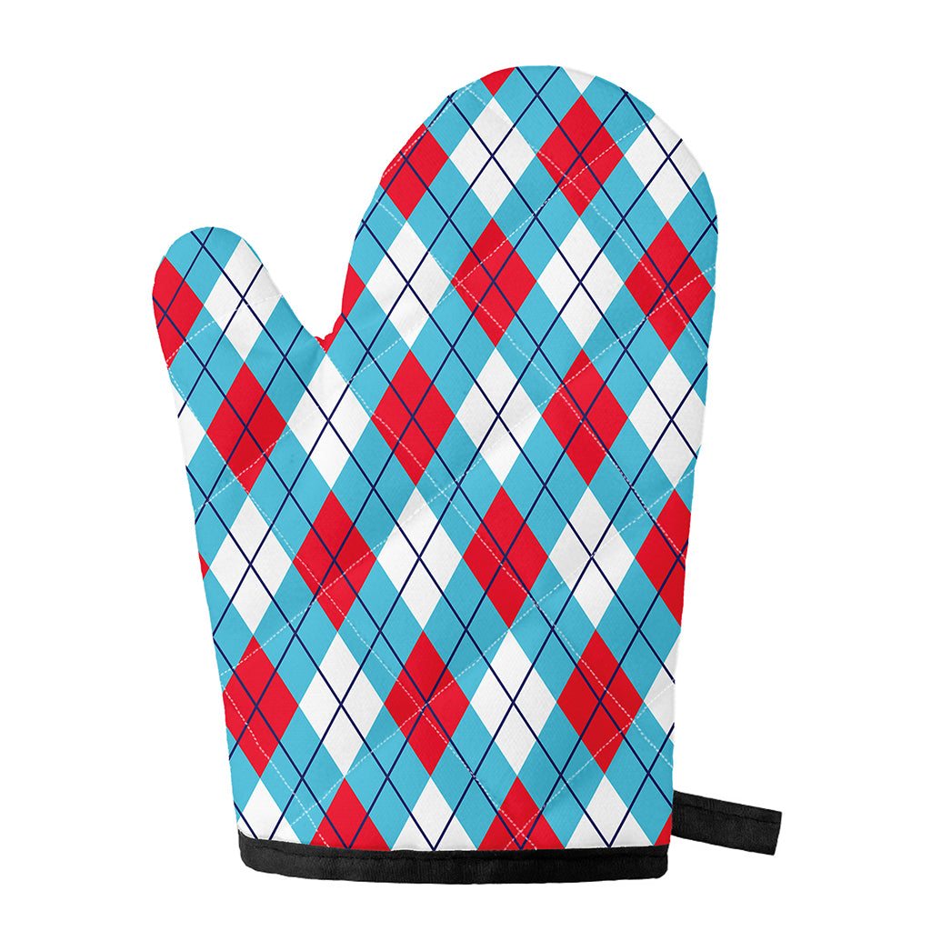 Red Blue And White Argyle Pattern Print Single Oven Mitt