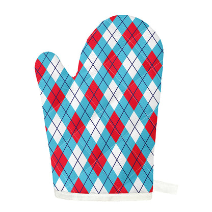 Red Blue And White Argyle Pattern Print Single Oven Mitt