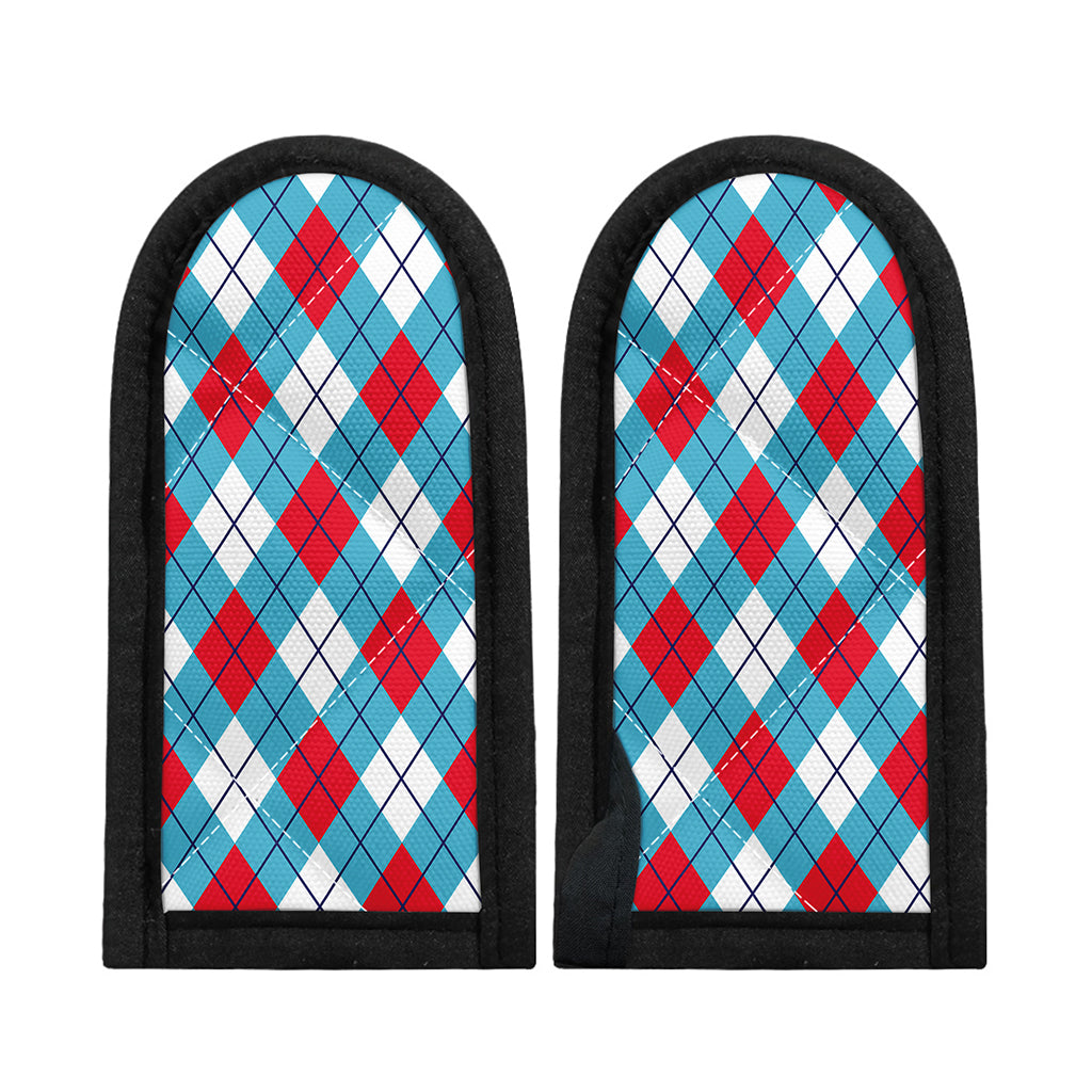 Red Blue And White Argyle Pattern Print Skillet Handle Cover