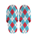 Red Blue And White Argyle Pattern Print Slippers