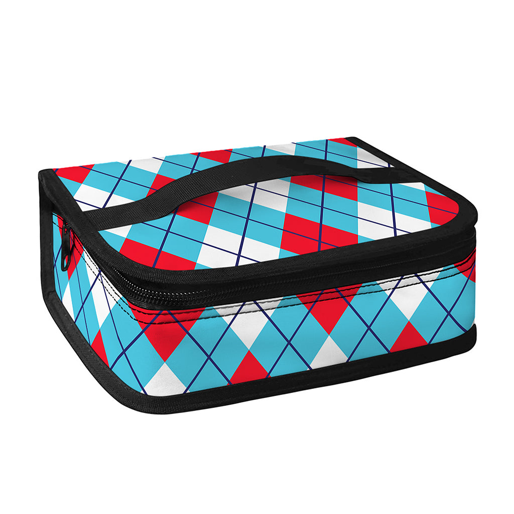 Red Blue And White Argyle Pattern Print Small Lunch Bag