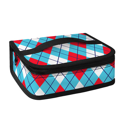 Red Blue And White Argyle Pattern Print Small Lunch Bag