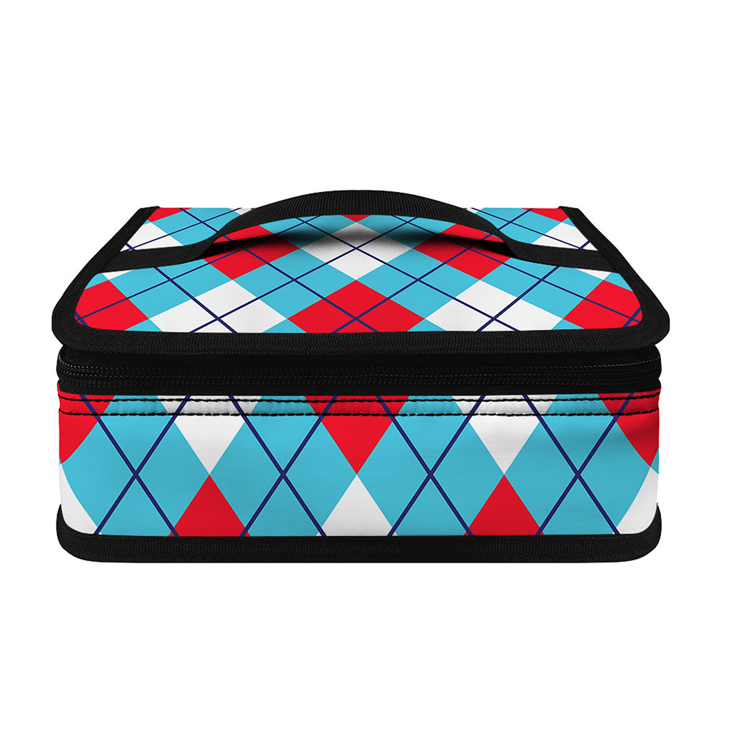 Red Blue And White Argyle Pattern Print Small Lunch Bag