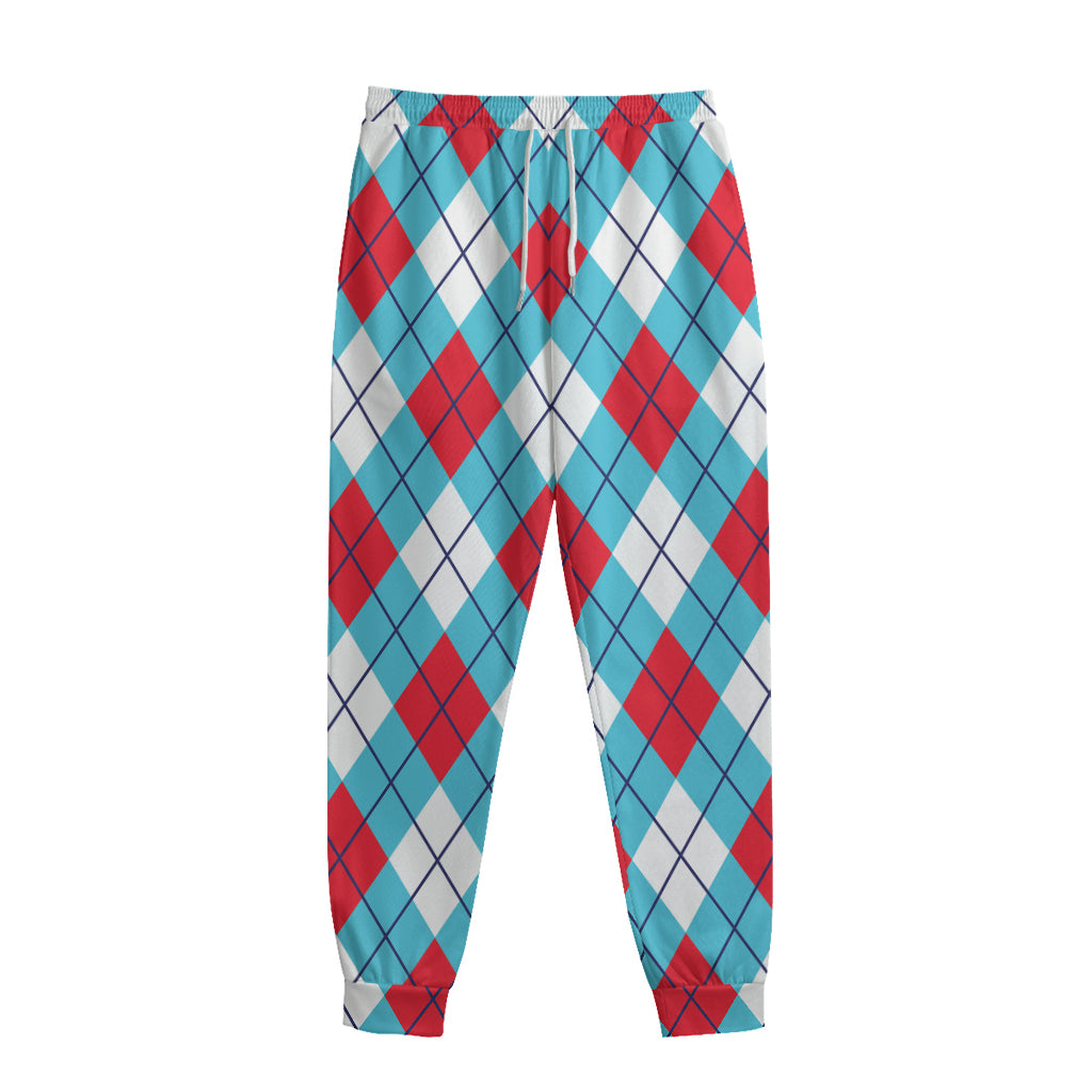 Red Blue And White Argyle Pattern Print Sweatpants