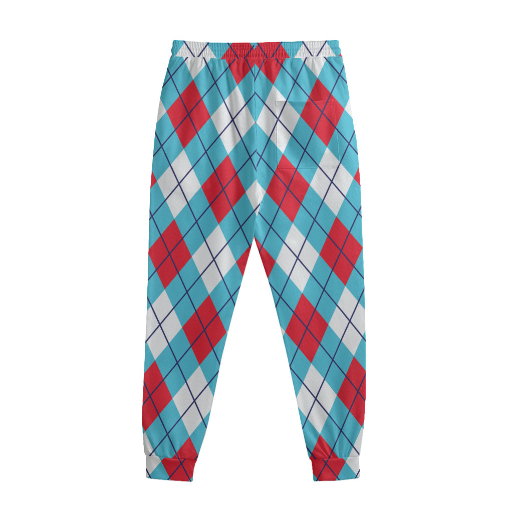 Red Blue And White Argyle Pattern Print Sweatpants