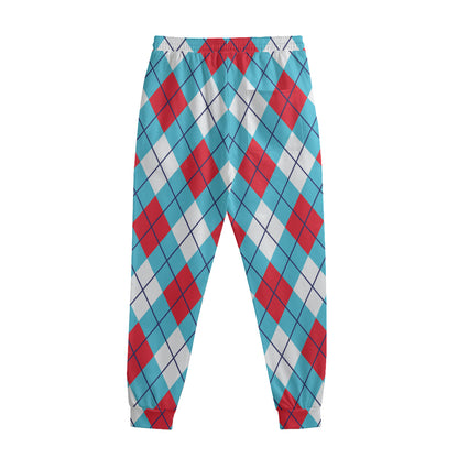 Red Blue And White Argyle Pattern Print Sweatpants
