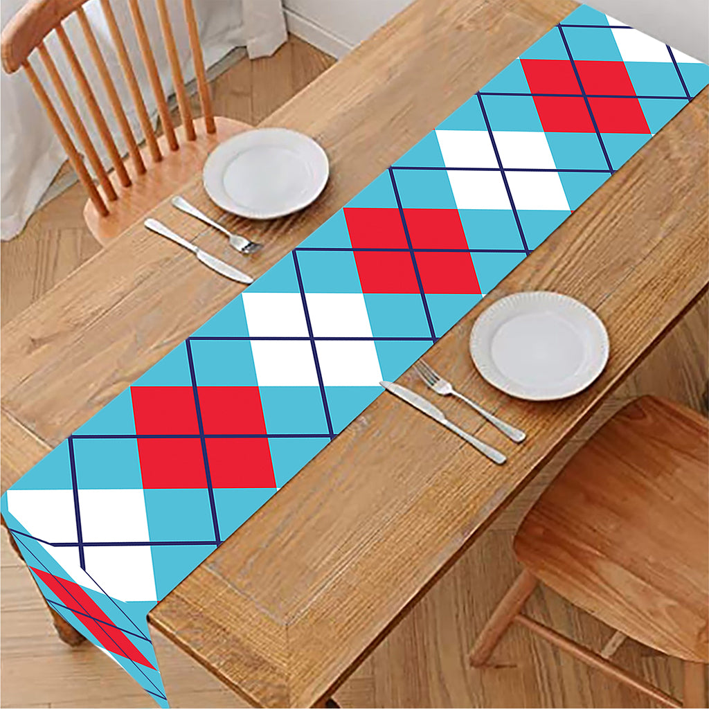 Red Blue And White Argyle Pattern Print Table Runner