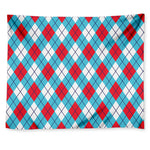 Red Blue And White Argyle Pattern Print Tapestry