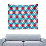 Red Blue And White Argyle Pattern Print Tapestry