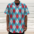 Red Blue And White Argyle Pattern Print Textured Short Sleeve Shirt