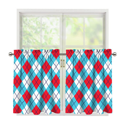 Red Blue And White Argyle Pattern Print Tier Curtains