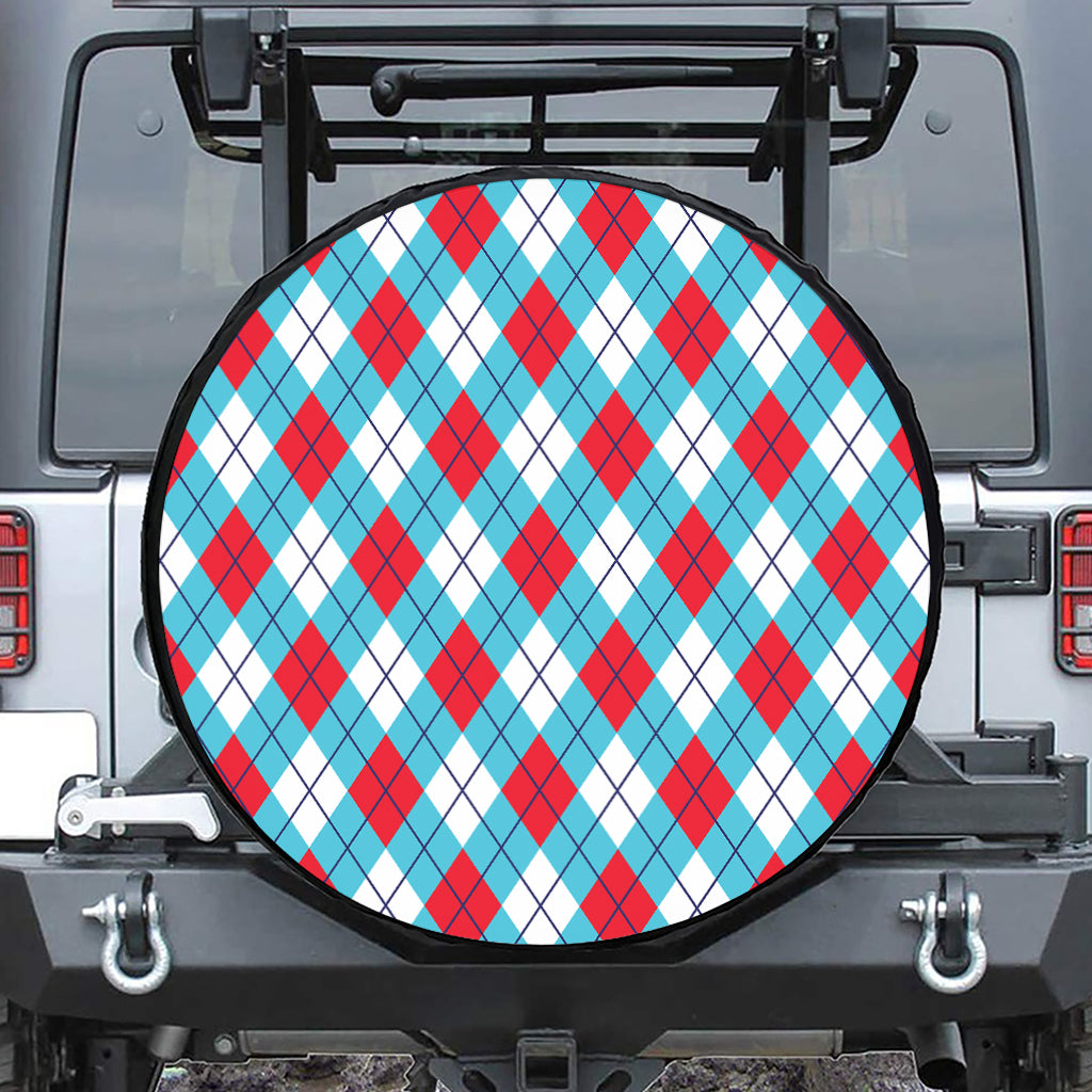 Red Blue And White Argyle Pattern Print Tire Cover