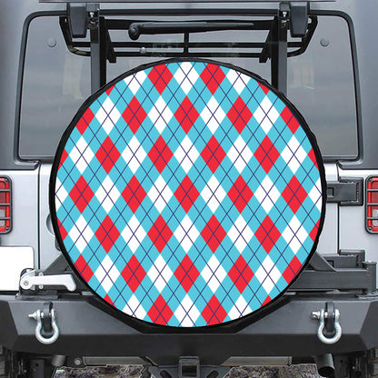 Red Blue And White Argyle Pattern Print Tire Cover