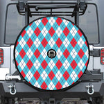 Red Blue And White Argyle Pattern Print Tire Cover With Camera Hole