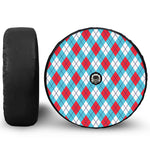 Red Blue And White Argyle Pattern Print Tire Cover With Camera Hole
