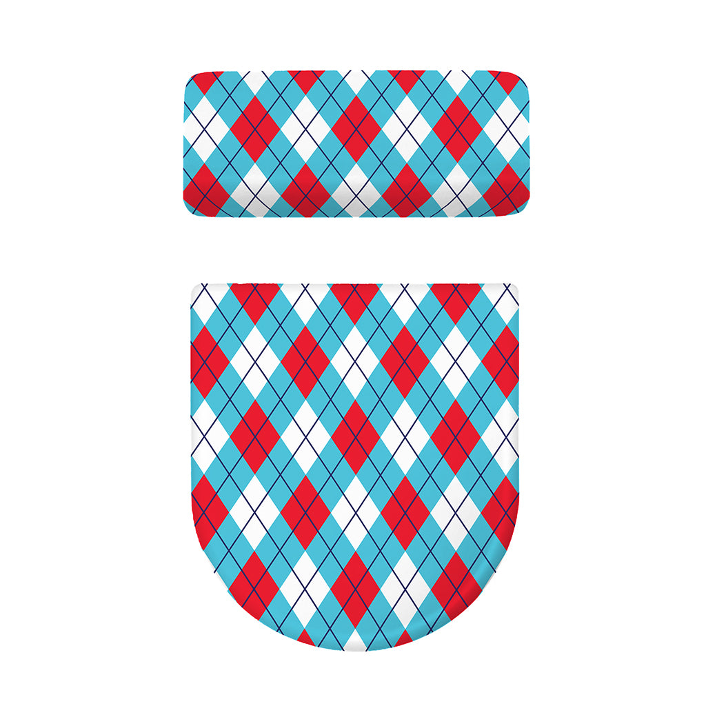 Red Blue And White Argyle Pattern Print Toilet Lid And Tank Cover Set
