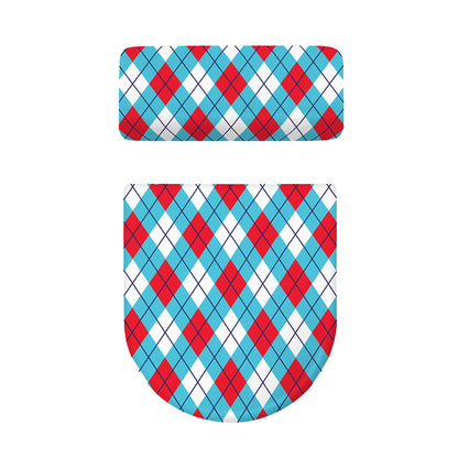 Red Blue And White Argyle Pattern Print Toilet Lid And Tank Cover Set