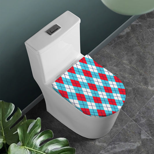 Red Blue And White Argyle Pattern Print Toilet Lid Cover