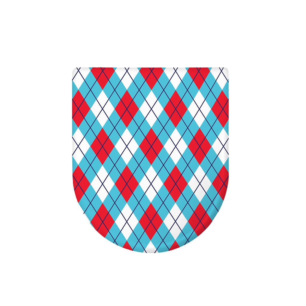 Red Blue And White Argyle Pattern Print Toilet Lid Cover