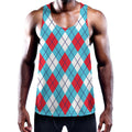Red Blue And White Argyle Pattern Print Men's Workout Tank Top