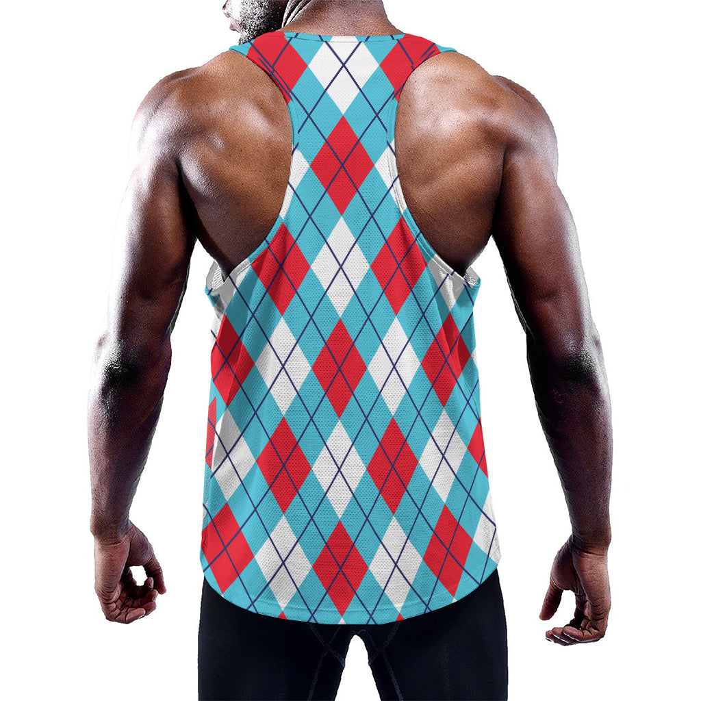 Red Blue And White Argyle Pattern Print Training Tank Top
