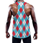 Red Blue And White Argyle Pattern Print Training Tank Top