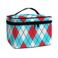 Red Blue And White Argyle Pattern Print Travel Makeup Bag
