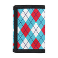 Red Blue And White Argyle Pattern Print Trifold Wallet