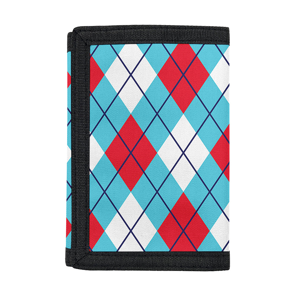 Red Blue And White Argyle Pattern Print Trifold Wallet