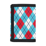 Red Blue And White Argyle Pattern Print Trifold Wallet