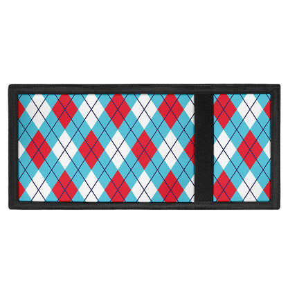 Red Blue And White Argyle Pattern Print Trifold Wallet