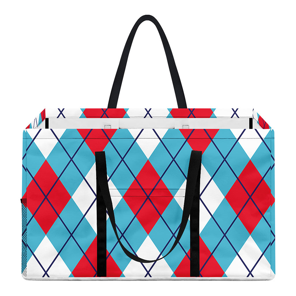 Red Blue And White Argyle Pattern Print Utility Tote Bag