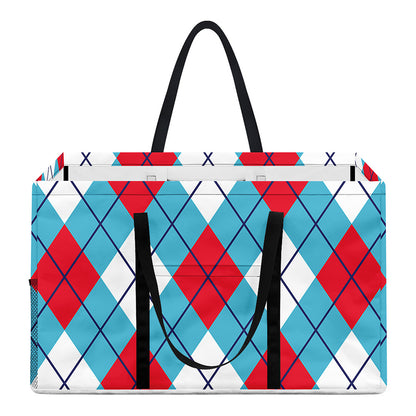 Red Blue And White Argyle Pattern Print Utility Tote Bag