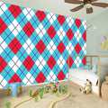 Red Blue And White Argyle Pattern Print Wall Sticker