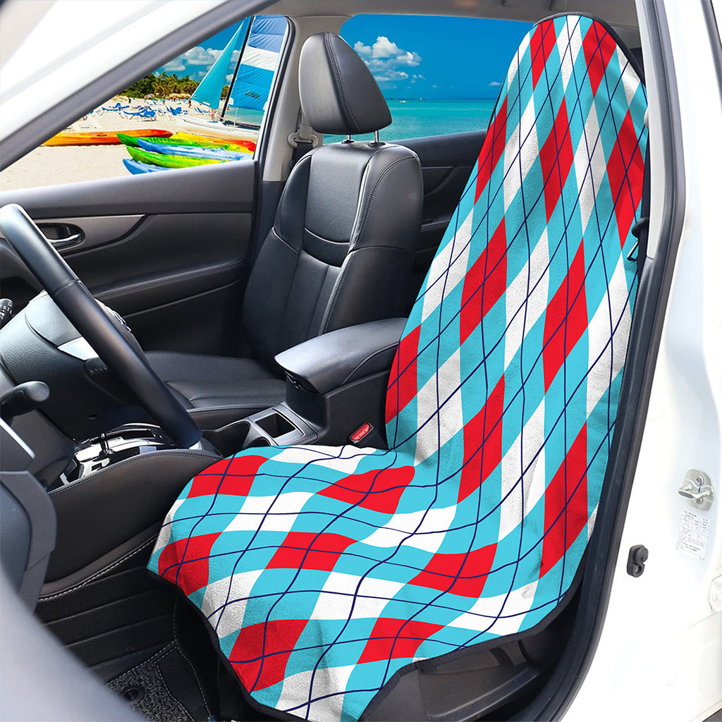 Red Blue And White Argyle Pattern Print Waterproof Car Seat Cover