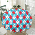 Red Blue And White Argyle Pattern Print Waterproof Round Tablecloth