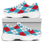 Red Blue And White Argyle Pattern Print White Chunky Shoes