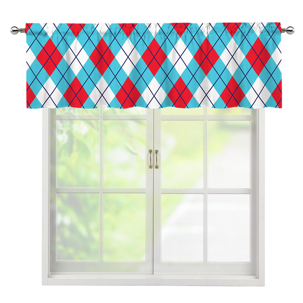 Red Blue And White Argyle Pattern Print Window Valance