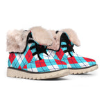 Red Blue And White Argyle Pattern Print Winter Boots